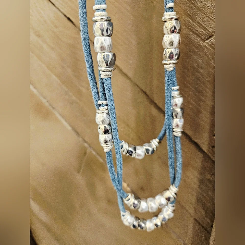 J. Jill Blue Suede and Silver Layered Necklace - Picture 2 of 4